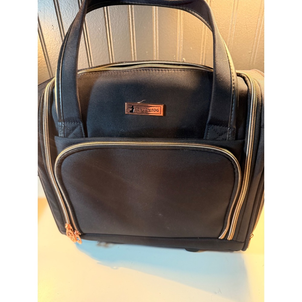 London Fog Underseat Rolling Carry On Bag Black Rose Gold Trolley Sleeve Luggage